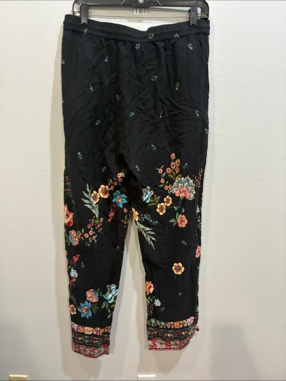 Johnny Was Black Floral Embroidered Drawstring Pants - Picture 8 of 8